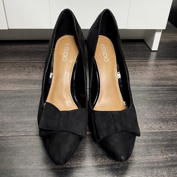 K Studio - Black Suede Heels w Bow Detail - 6.5 - Picture 2 of 9